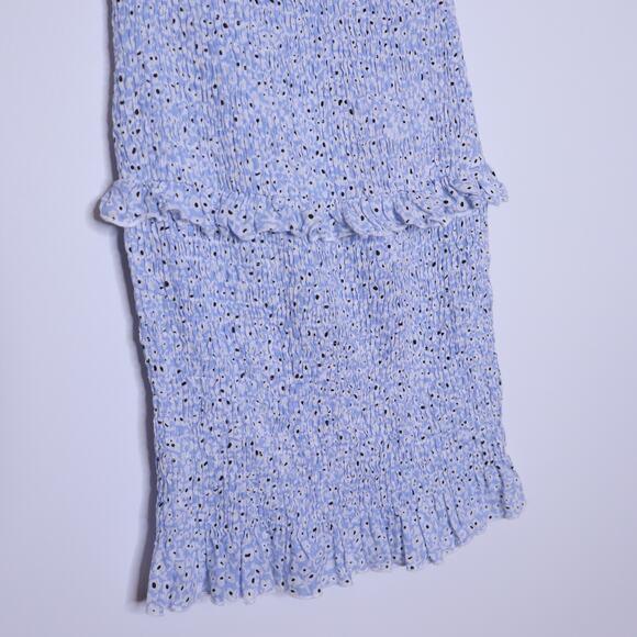 PRINCESS POLLY Elza Mini Dress Blue One Shoulder Shirred Smocked Women's 2 - Picture 10 of 14